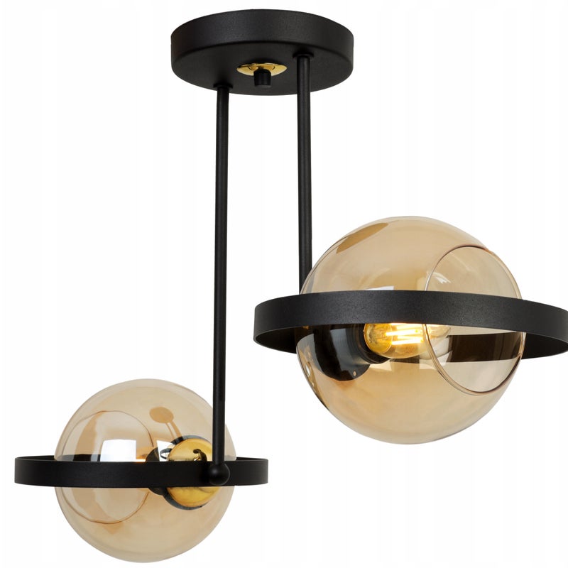 Lampa sufitowa wisząca modern 2xE27 klosz okrągły czarny/miodowy Light Home LH