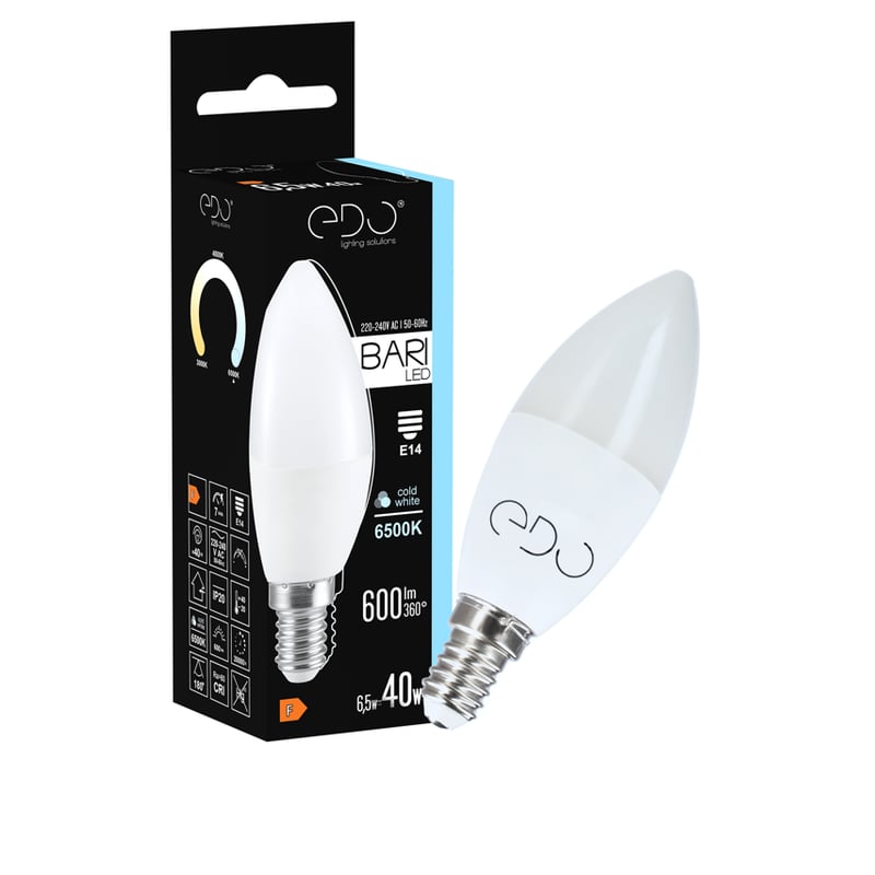 Żarówka Edo Bari LED 6,5W CW świeczka, E14, 6500K, 600lm, 220-240V EDO777664