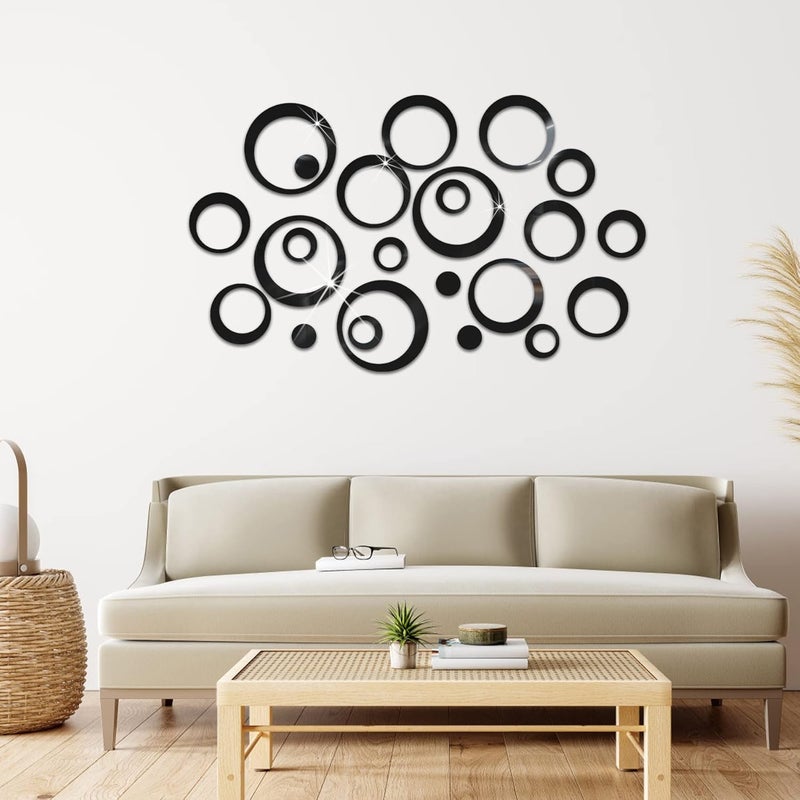 Naklejki ścienne 3D z kryształami, akrylowe naklejki ścienne z lustrem do dekoracji sypialni i salonu (24 szt., czarne)