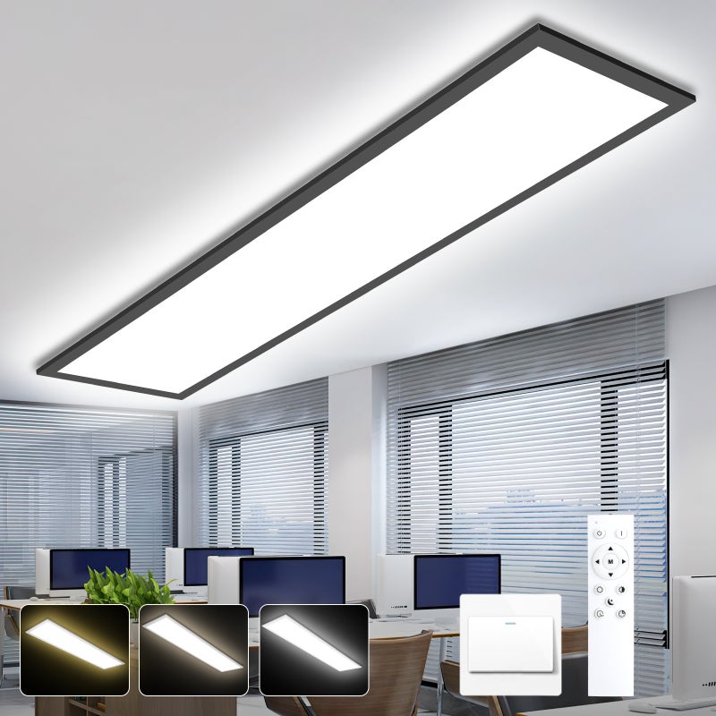 30W Panel LED 100cm Czarny, Sufitowy LED, Listwa LED CCT Ściemniany z Pilotem, Sufit Kuchenny