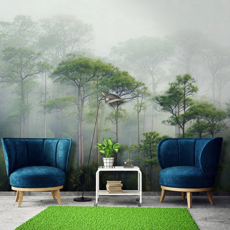 FOTOTAPETA 3D LAS DRZEWA MGŁA ZIELONY NA ŚCIANĘ SYPIALNIA SALON 250x175