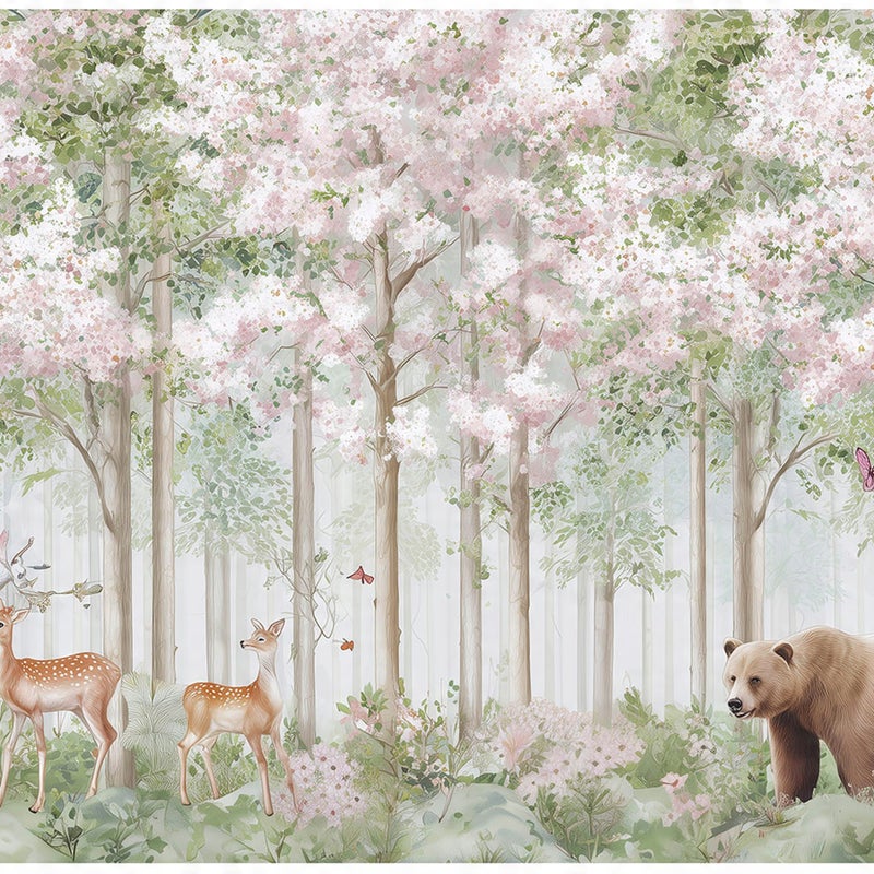 TAPETA DZIECIĘCA FOTOTAPETA DLA DZIECI LAS DRZEWA SARNY TAPETA DO POKOJU DZIEWCZYNKI 350x250