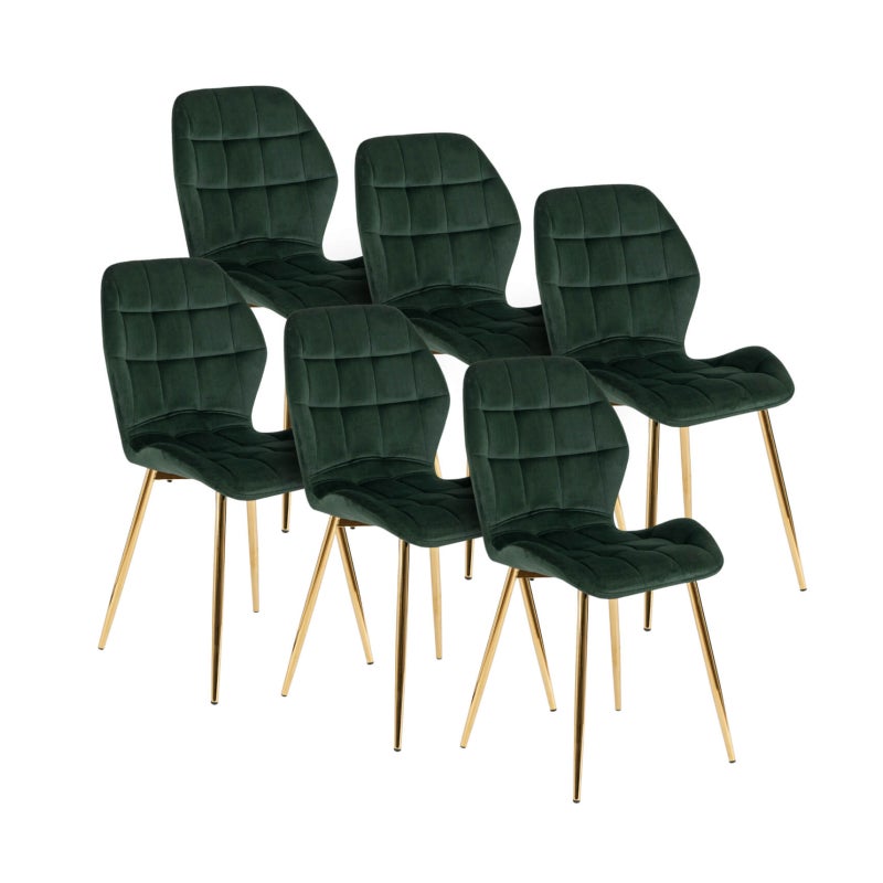 Zestaw Krzesło Tapicerowane Welurowe Kuchenne Zielone Do Jadalni LUCKY 6x
