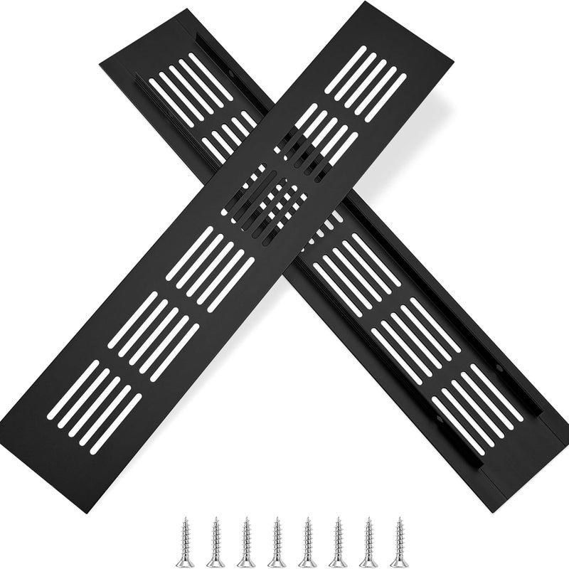 Kratka wentylacyjna prostokątna aluminiowa z wkrętami do wentylacji szaf i pomieszczeń, 25x5 cm, czarna, 2 szt.