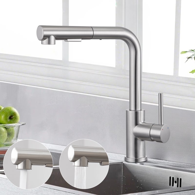 LOVHAUS Torneira De Cozinha Extraível, Torneira De Cozinha Giratória 360°, Torneira De Pia Em Aço Inoxidável, Torneira Misturadora De Cozinha Escovada