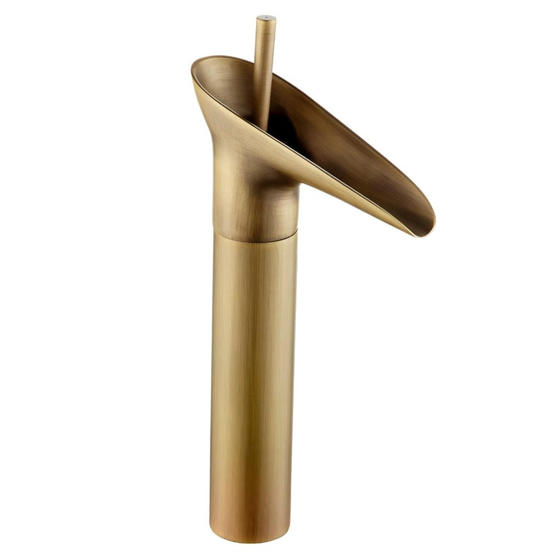 Bateria łazienkowa, bateria wodospadowa, zabytkowa bateria jednouchwytowa do umywalki, ciepła i zimna woda, mosiądz, antyczna (wysokość: 31 cm)