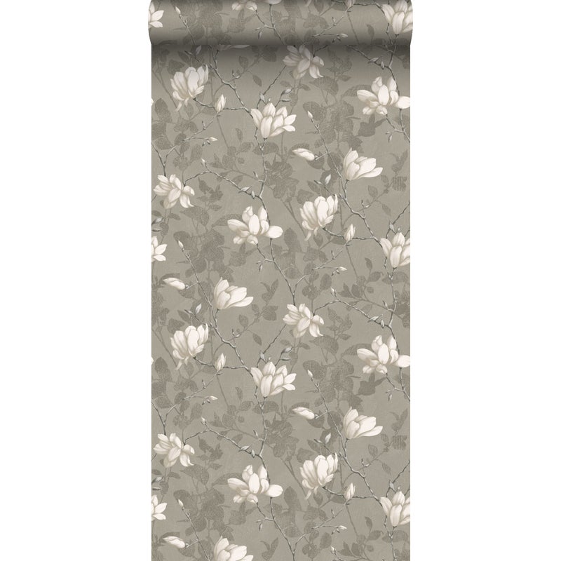 Tapeta kwiaty taupe - 53 cm x 10.05 m - BORASTAPETER