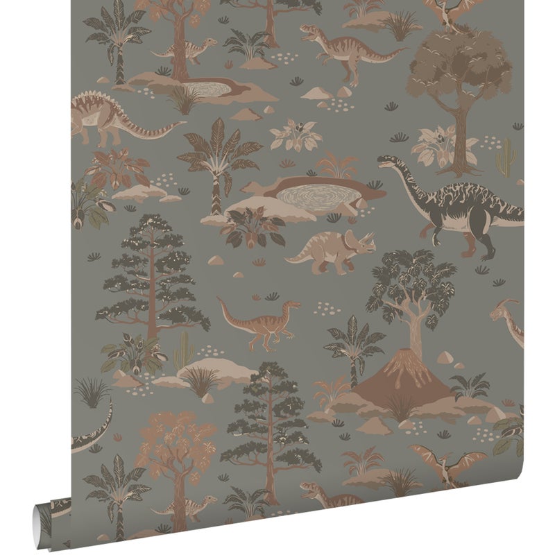 Tapeta dinozaury szaro-niebieskimIbrązowym - 50 x 900 cm - ESTAHOME