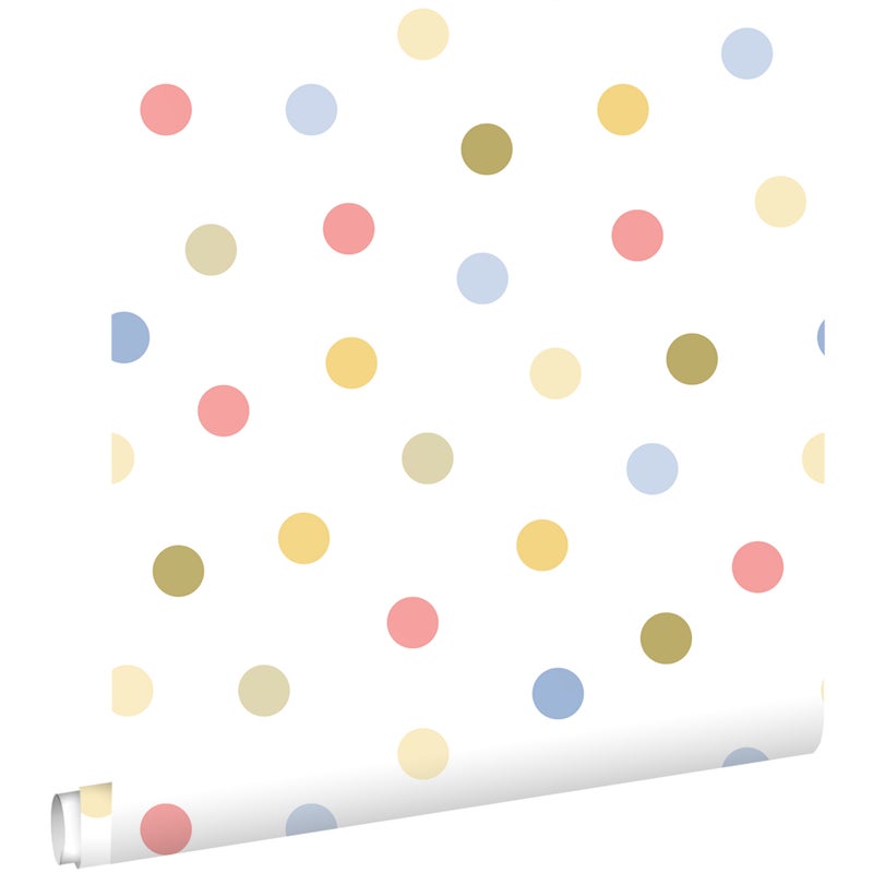 Tapeta kropka niebieskim,różowym,zielonymIżółtym - 50 x 900 cm - ESTAHOME
