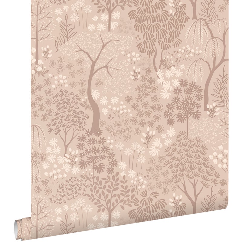 Tapeta drzewa i kwiaty starego różu - 50 x 900 cm - ESTAHOME