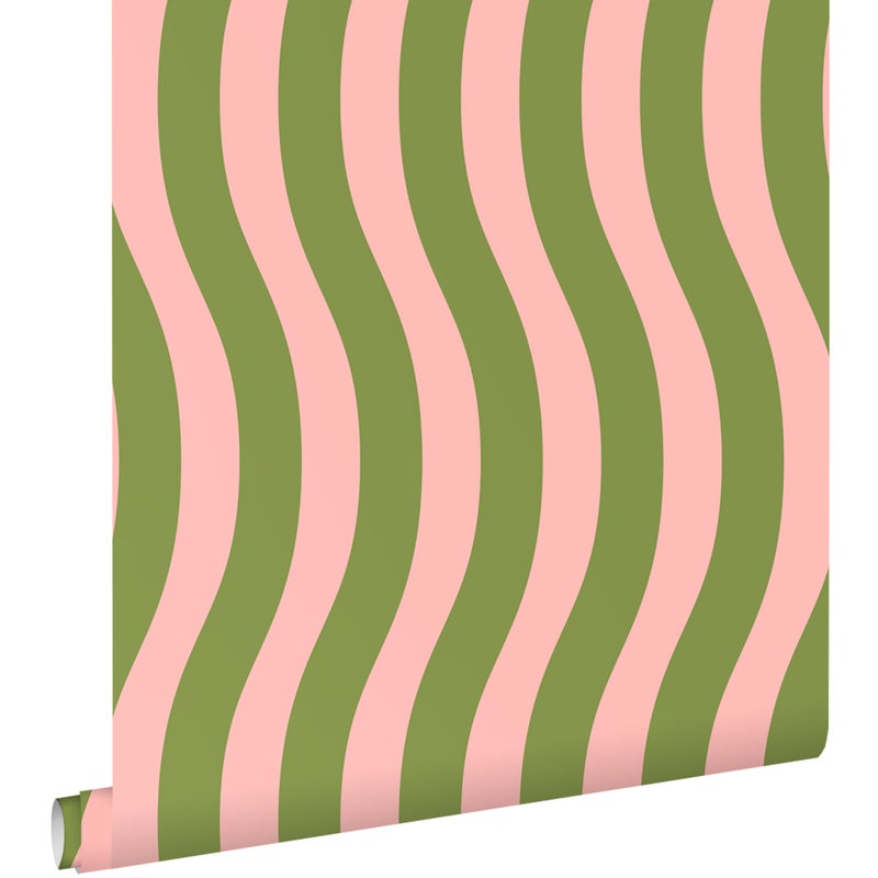 Tapeta faliste paski różowymIzielonym - 50 x 900 cm - ESTAHOME