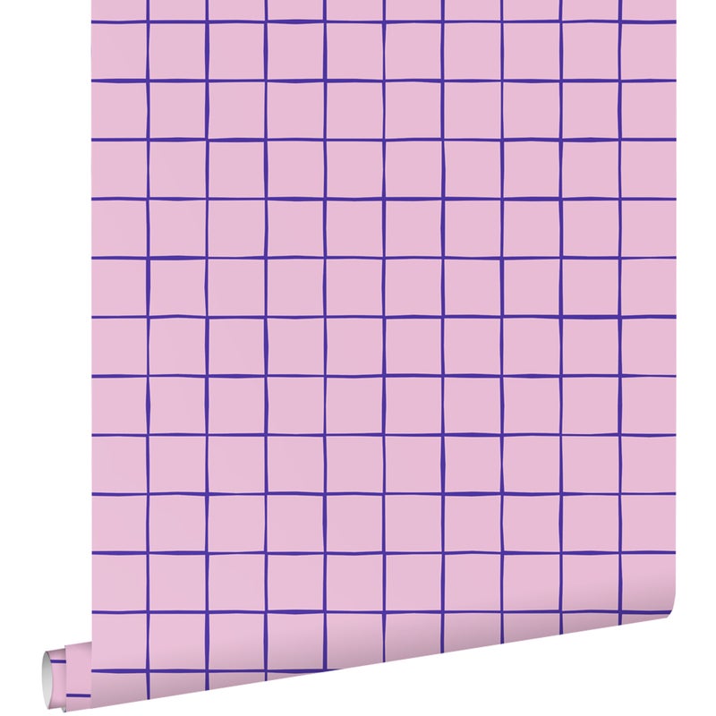 Tapeta motyw kratki fioletowym - 50 x 900 cm - ESTAHOME