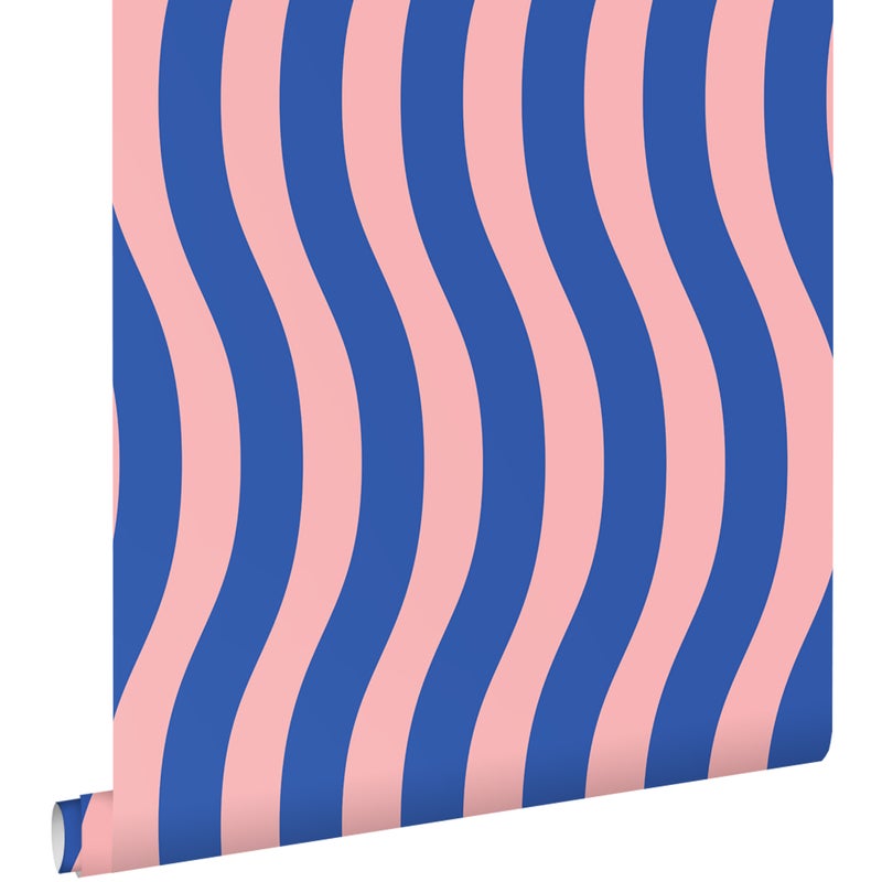 Tapeta faliste paski niebieskimIróżowym - 50 x 900 cm - ESTAHOME