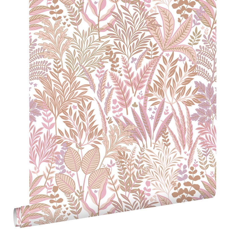 Tapeta tropikalne liście i kwiaty różowymIfioletowym - 50 x 900 cm - ESTAHOME