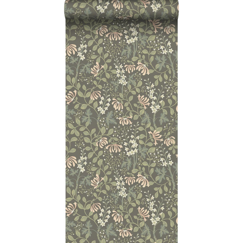 Tapeta kwiaty brązowymIzielonym - 53 cm x 10.05 m - BORASTAPETER