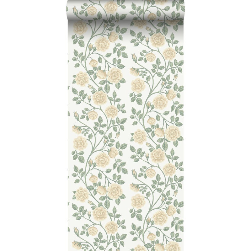 Tapeta kwiaty zielonymIciepły beż - 53 cm x 10.05 m - BORASTAPETER