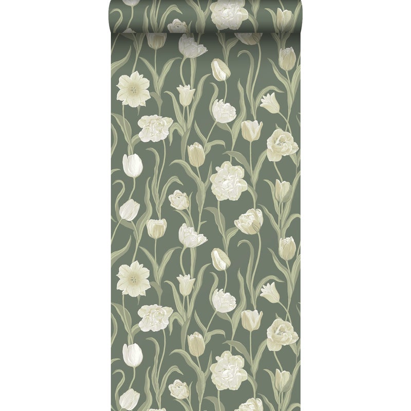Tapeta kwiaty zielonym - 53 cm x 10.05 m - BORASTAPETER
