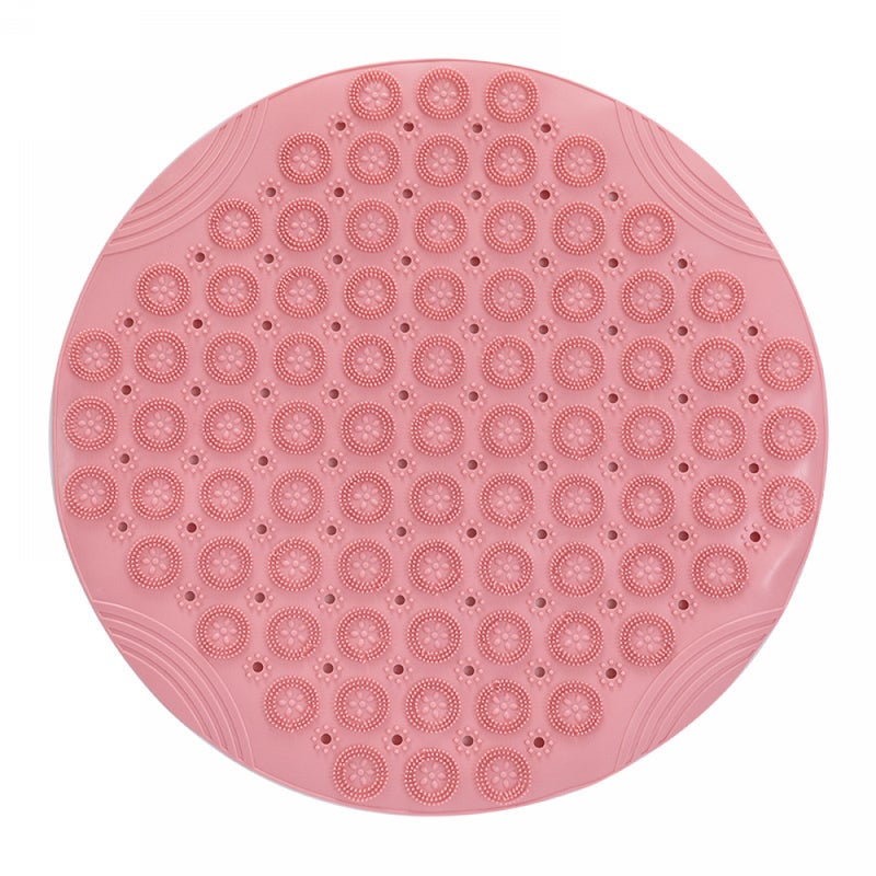 Różowa okrągła mata do masażu, 55x55 cm, antypoślizgowa mata prysznicowa, mata łazienkowa z otworem odpływowym i przyssawką