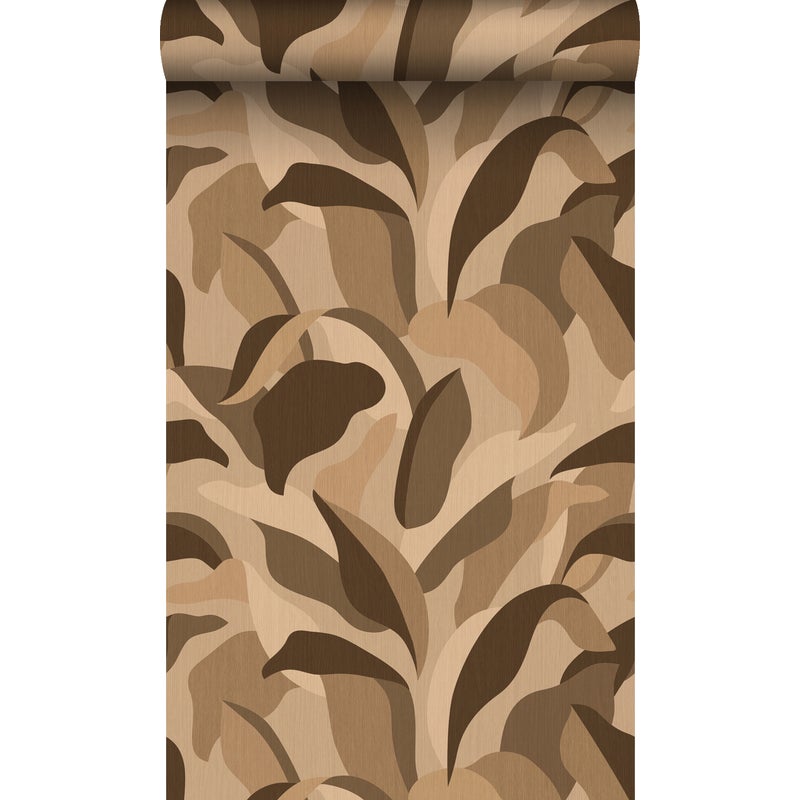 Tapeta flizelinowa z ekoteksturą tropikalne liście brązowym - 50 x 900 cm - ORIGIN