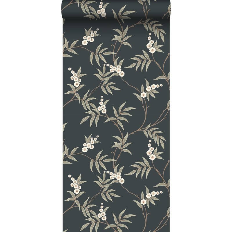 Tapeta kwiaty ciemnoniebieskimIzielonym - 53 cm x 10.05 m - BORASTAPETER