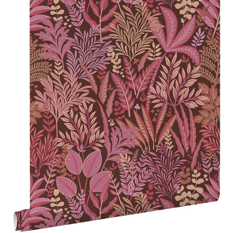 Tapeta tropikalne liście i kwiaty bakłażanowym fioletowymIróżowym - 50 x 900 cm - ESTAHOME