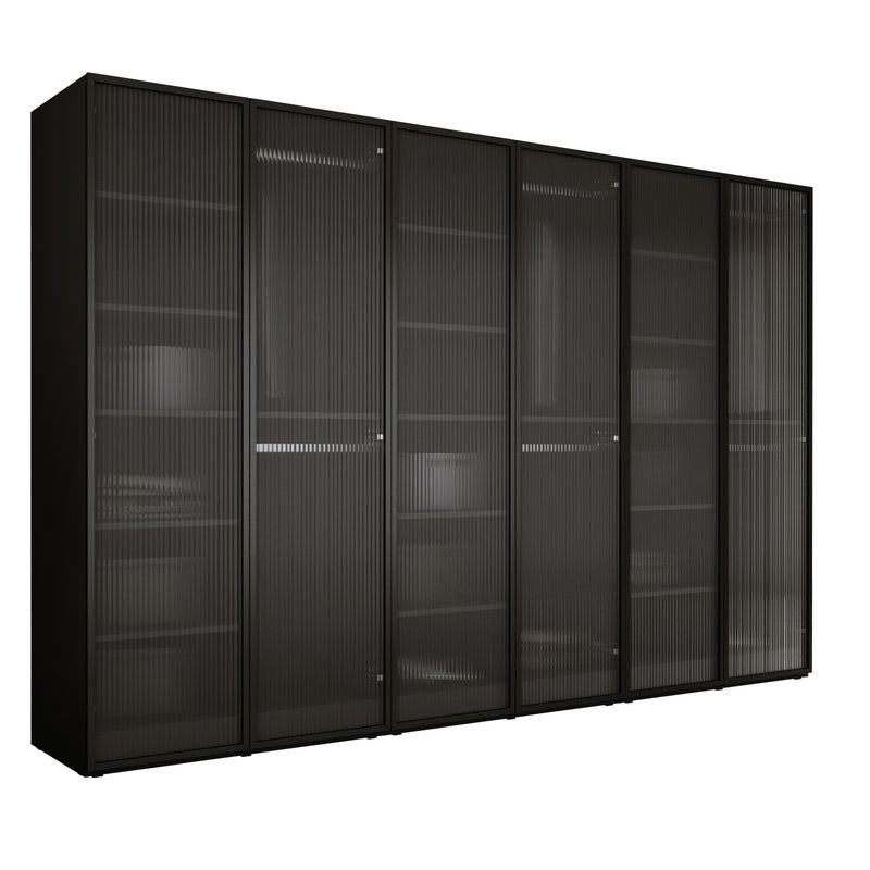 Szafa : Czarny grafit / Szkło Ryflowane, 300 x 200 x 51 cm