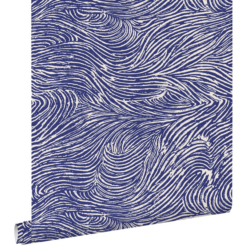 Tapeta faliste linie 3D ciemnoniebieskim - 50 x 900 cm - ESTAHOME