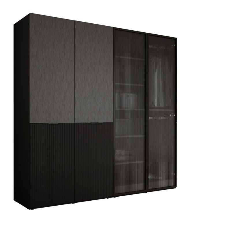 Szafa : Czarny grafit / Szk��o Ryflowane / Czarny grafit, 200 x 200 x 51 cm