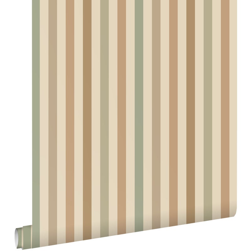 Tapeta paski zielonymIbrązowym - 50 x 900 cm - ESTAHOME