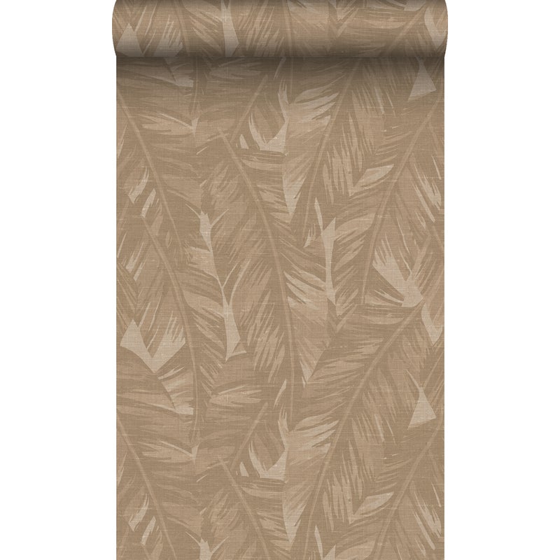 Tapeta flizelinowa z ekoteksturą liście bananowca beżowo-brązowym - 50 x 900 cm - ORIGIN