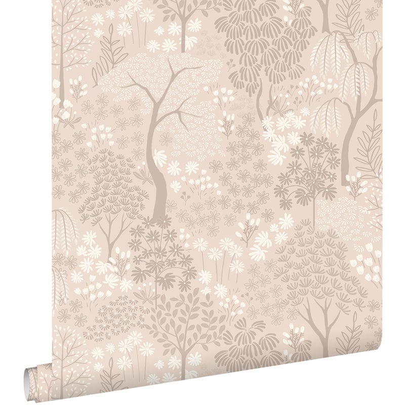 Tapeta drzewa i kwiaty beżowym - 50 x 900 cm - ESTAHOME