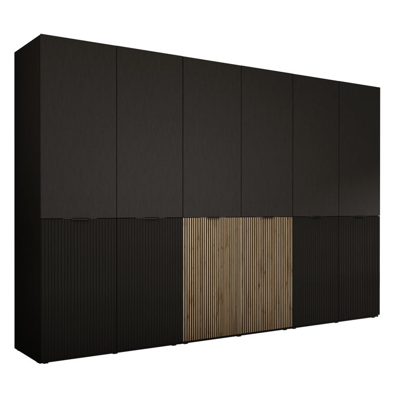 Szafa : Czarny grafit / Dąb Wotan / Czarny grafit, 300 x 200 x 51 cm