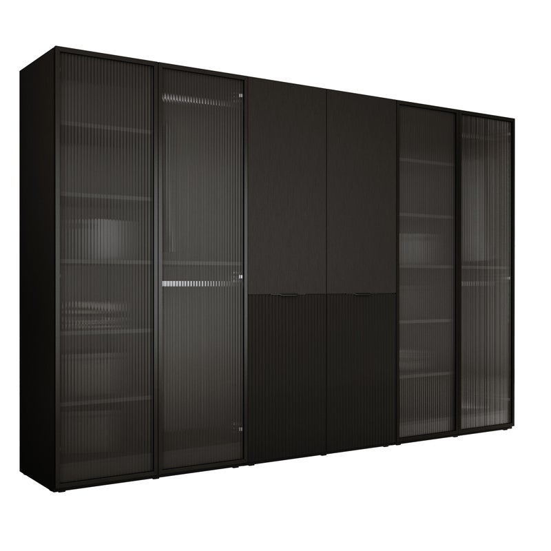 Szafa : Szkło Ryflowane / Czarny grafit, 300 x 200 x 51 cm