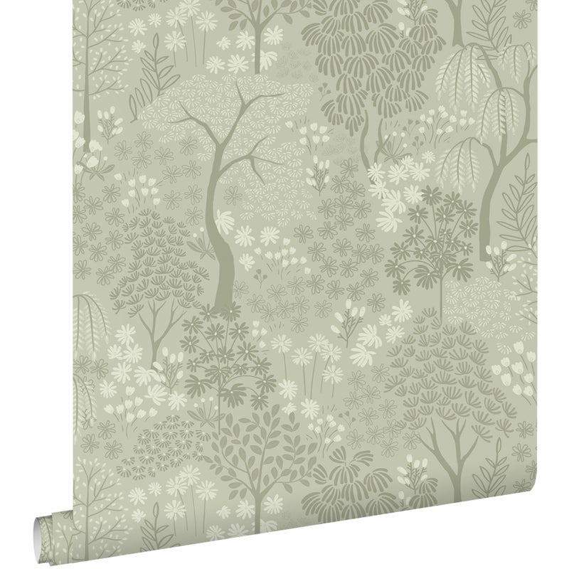 Tapeta drzewa i kwiaty zielonym - 50 x 900 cm - ESTAHOME