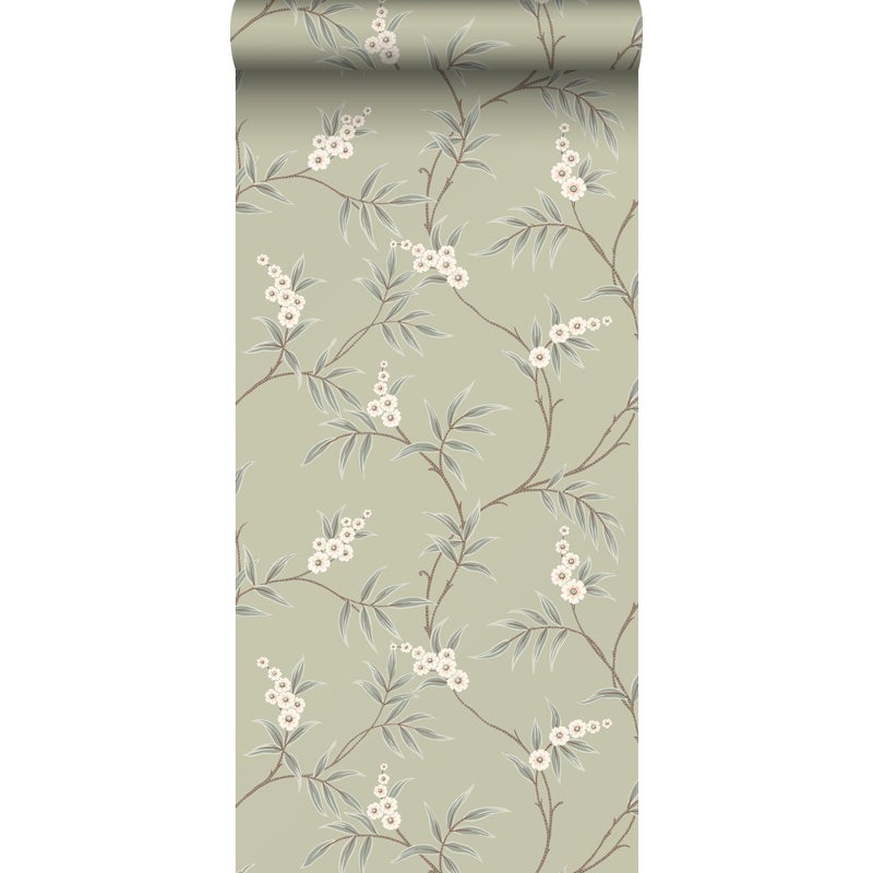 Tapeta liście i kwiaty zielonym - 53 cm x 10.05 m - BORASTAPETER