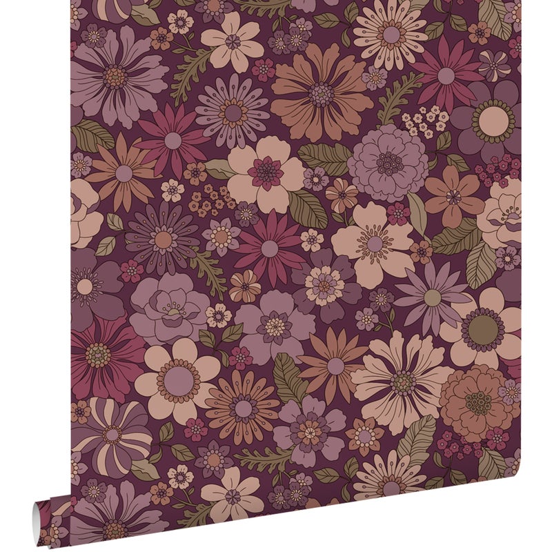 Tapeta retro kwiaty fioletowego mauve - 50 x 900 cm - ESTAHOME