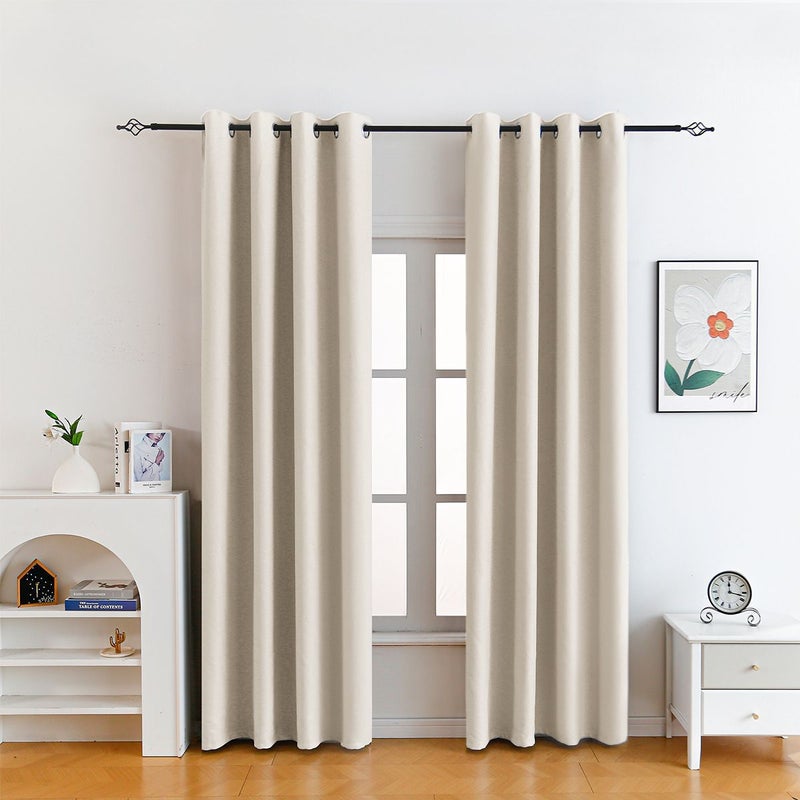 Beżowa zasłona zaciemniająca z przelotkami, 132 x 214 cm, zestaw 2 szt., termiczna zasłona zaciemniająca, nowoczesne zasłony do salonu i sypialni