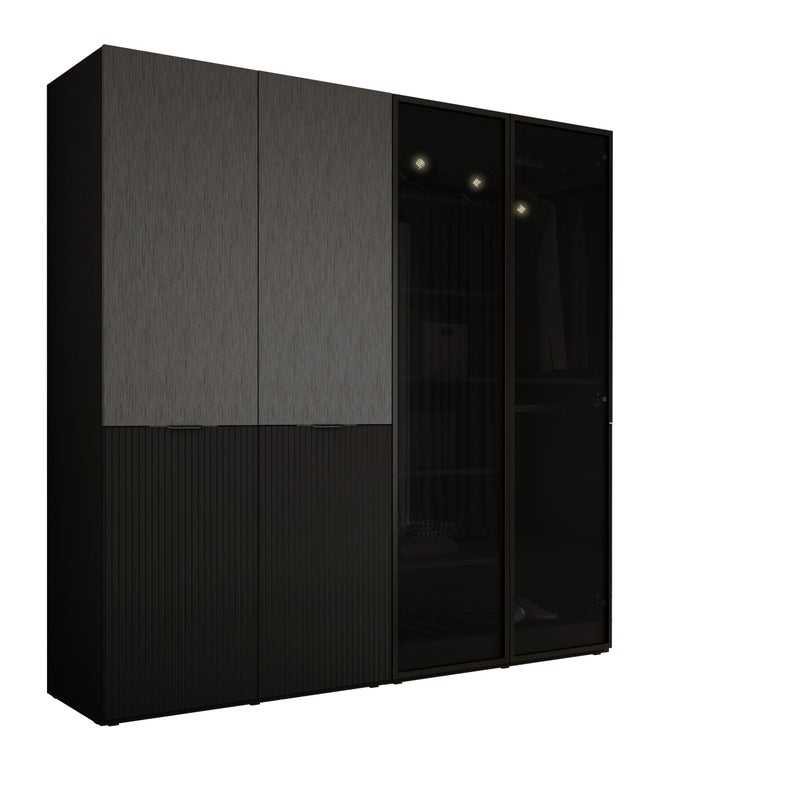 Szafa : Czarny grafit / Szkło Antisol / Czarny grafit, 200 x 200 x 51 cm