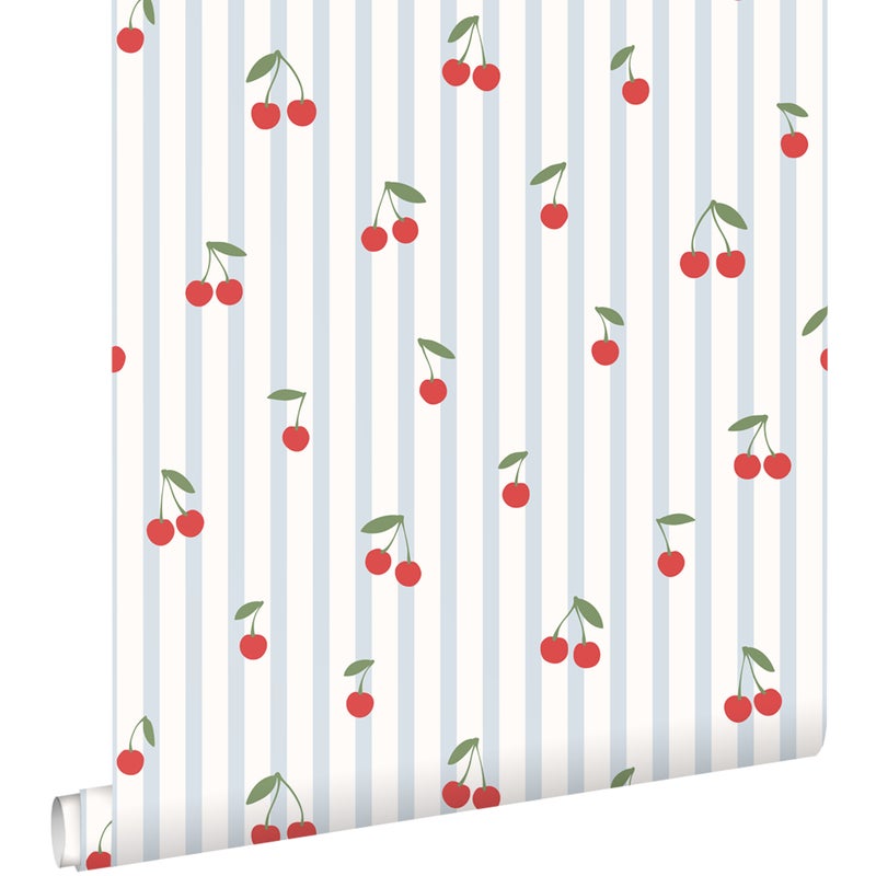 Tapeta z wiśniami niebieskimIczerwonym - 50 x 900 cm - ESTAHOME