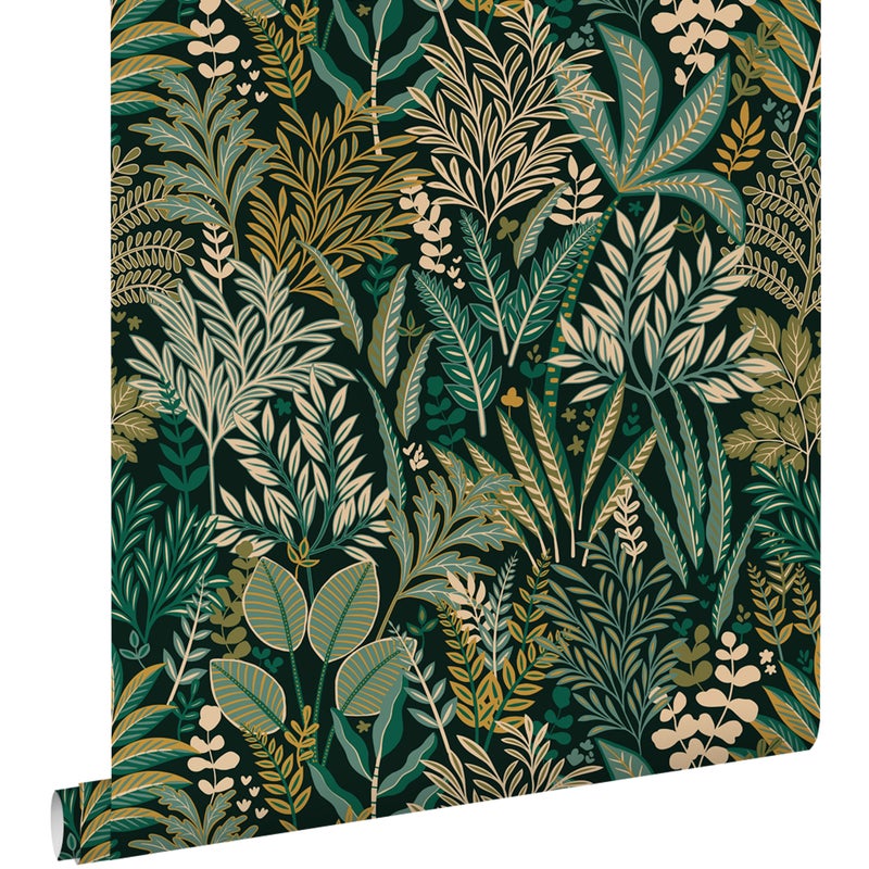 Tapeta tropikalne liście i kwiaty zielonym - 50 x 900 cm - ESTAHOME