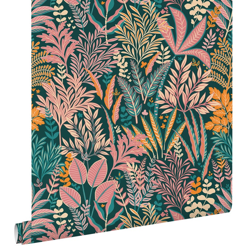 Tapeta tropikalne liście i kwiaty w wielu kolorach - 50 x 900 cm - ESTAHOME