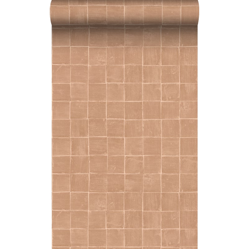 Tapeta flizelinowa z ekoteksturą motyw płytek jasnej terakoty - 50 x 900 cm - ORIGIN
