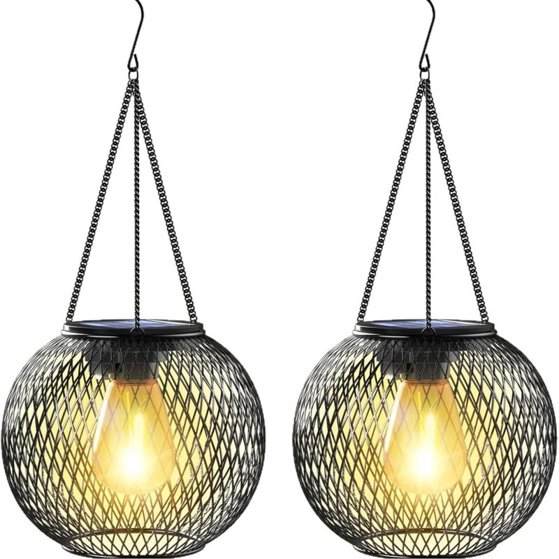Zewnętrzna latarnia solarna, 2 metalowe lampy wiszące do Ogród, podwórko, balkon - dekoracja i prezent