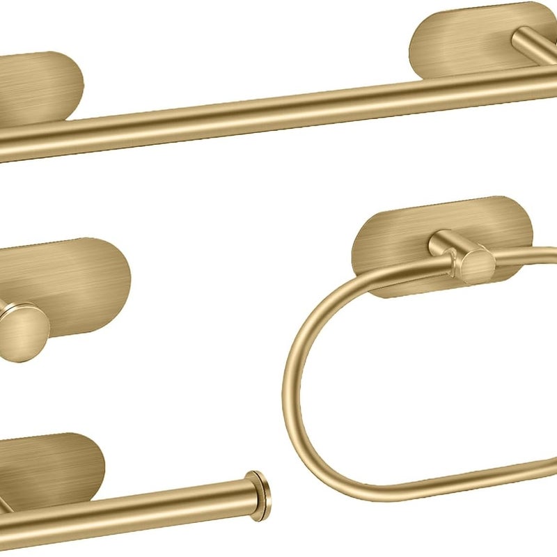 Zestaw samoprzylepnych wieszaków na ręczniki, uchwyt na ręczniki łazienkowe, uchwyt na papier toaletowy, nie wymaga wiercenia (złoty, 40 cm)