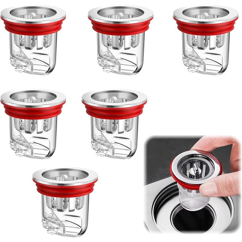 6 sztuk przezroczystych łapaczy włosów pod prysznicem z klapką antyzapachową, odpowiednich do odpływów podłogowych o średnicy 3,2 cm-4,5 cm