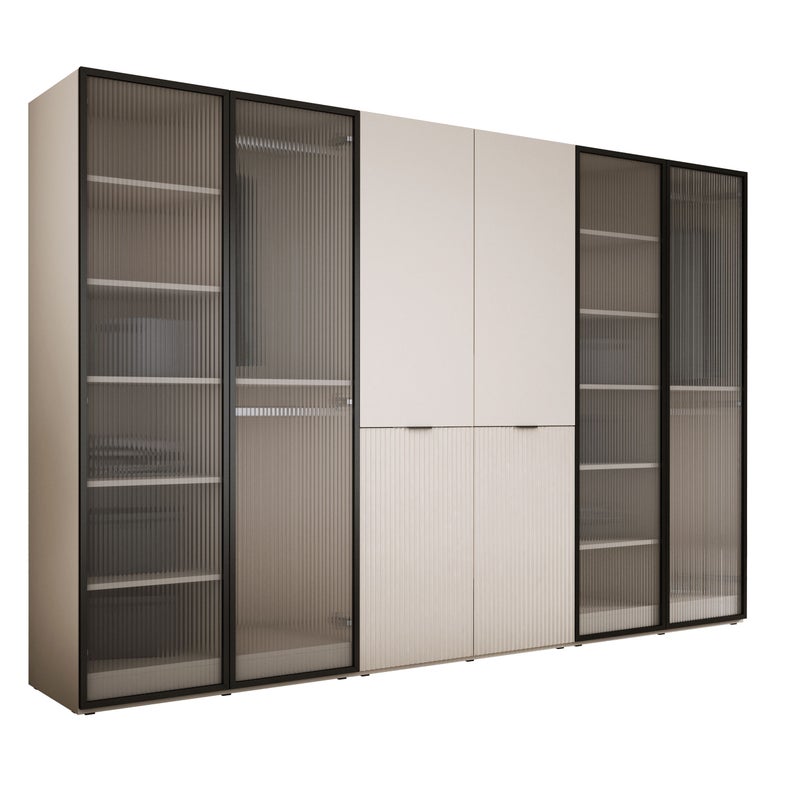 Szafa : Szkło Ryflowane / Beż piaskowy / Szkło Ryflowane, 300 x 200 x 51 cm