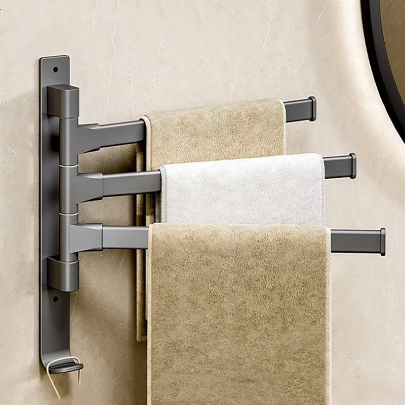 Wieszak na ręczniki łazienkowe z 3 obrotowymi prętami 180°, bez konieczności wiercenia, montowany na ścianie