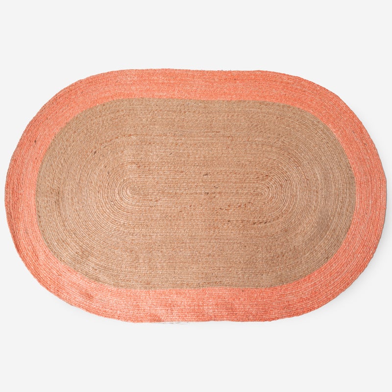 NATURALNY I KORALOWY DYWAN OWALNY Z JUTY DWUKOLOROWY 120X180CM