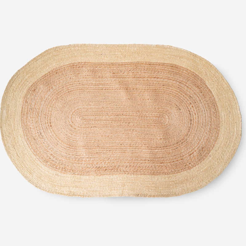 Dywan owalny jutowy dwukolorowy naturalny i żółty 120x180 cm Ręcznie wykonany, jasny i przytulny