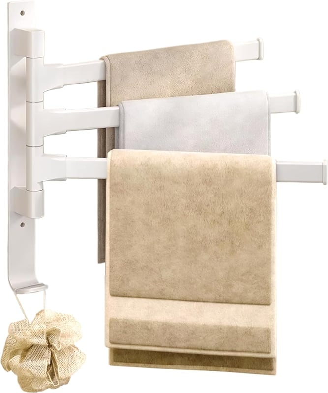 Wieszak na ręczniki bez wiercenia - 33 cm - Wieszak na ręczniki do przyklejenia lub wywiercenia - Do łazienki i kuchni - Obrotowy (biały)